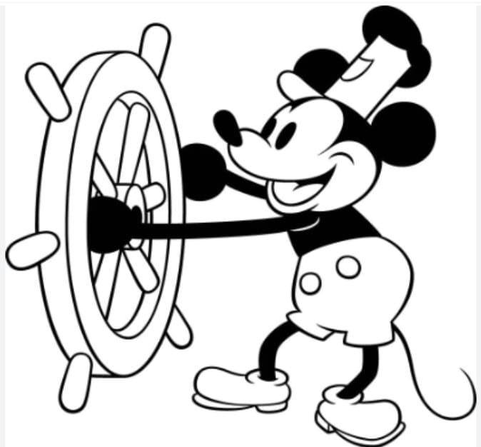 Mickey em Steamboat Willie, início da história do mickey